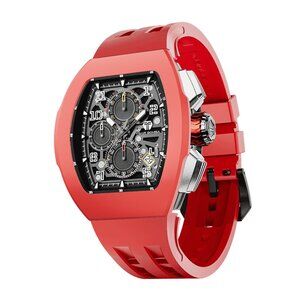 Tsar Bomba Quartz Chronograph Skeleton Mens Stainless Steel Watch Tonneau TB8218